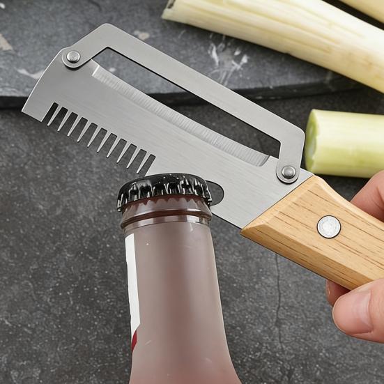 Vegetable Peeler With Wooden Handle Stainless Steel Blade Bottle Opener
