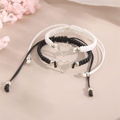 Pulseira Casal Coração Amor Para Amante Mulheres Homens Feita à Mão Corda Ajustável Amigos Relacionamento Pulseiras Combinando Joias Presente