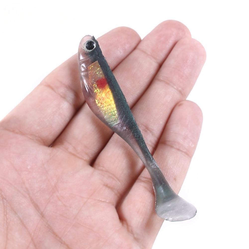 5 pz T-tail Richiamo Morbido di Pesca Bionic Bass Pike Con Occhi 3D Artificiale 8.8 cm Attrezzatura Da Pesca