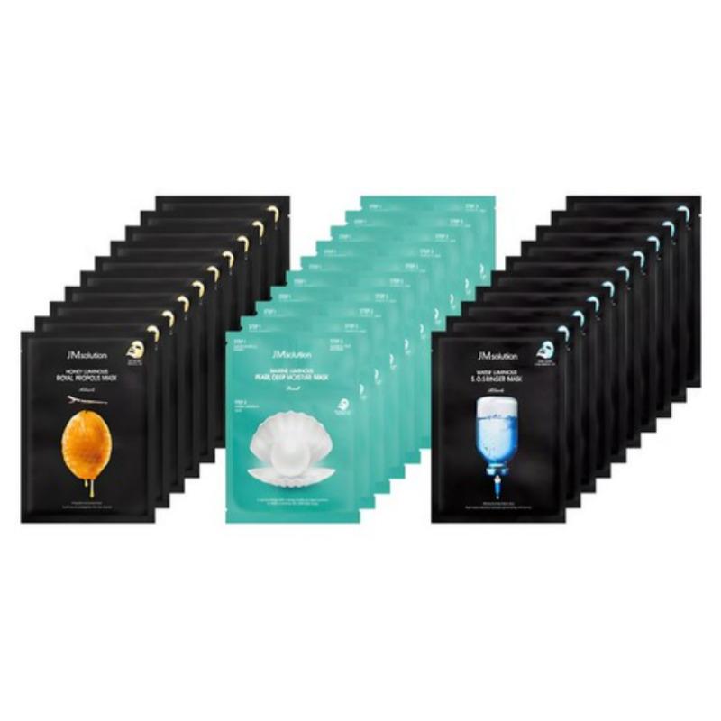 

JMSOLUTION Mask Pack Set – Honey Luminous 10pcs + Water Luminous 10pcs + Marine Luminous 10pcs
