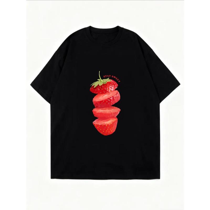 White Oversized T Shirt With Strawberry Slices And Stay Sweet Text Print For Casual Wear