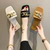 Fashion Wide Fit Slip-On Metal Chain Decor Slides For Women, Breathable Open-Toe Summer Casual Sandals With Adjustable Strap