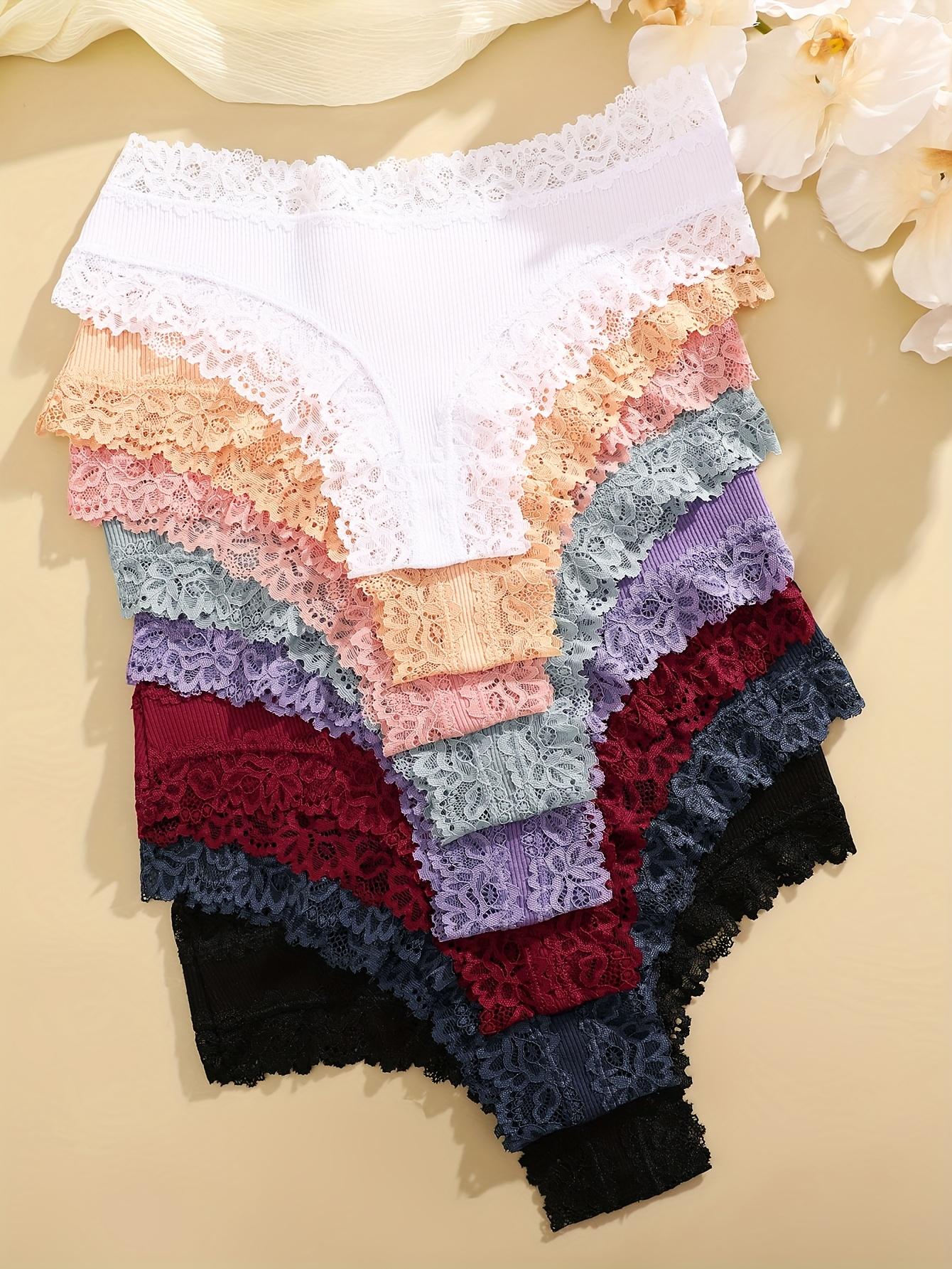 

8PCS Women s Soft Low-Waist Thong Underwear Set Lace Trim Comfortable Daily Wear Assorted Colors L&8PCS