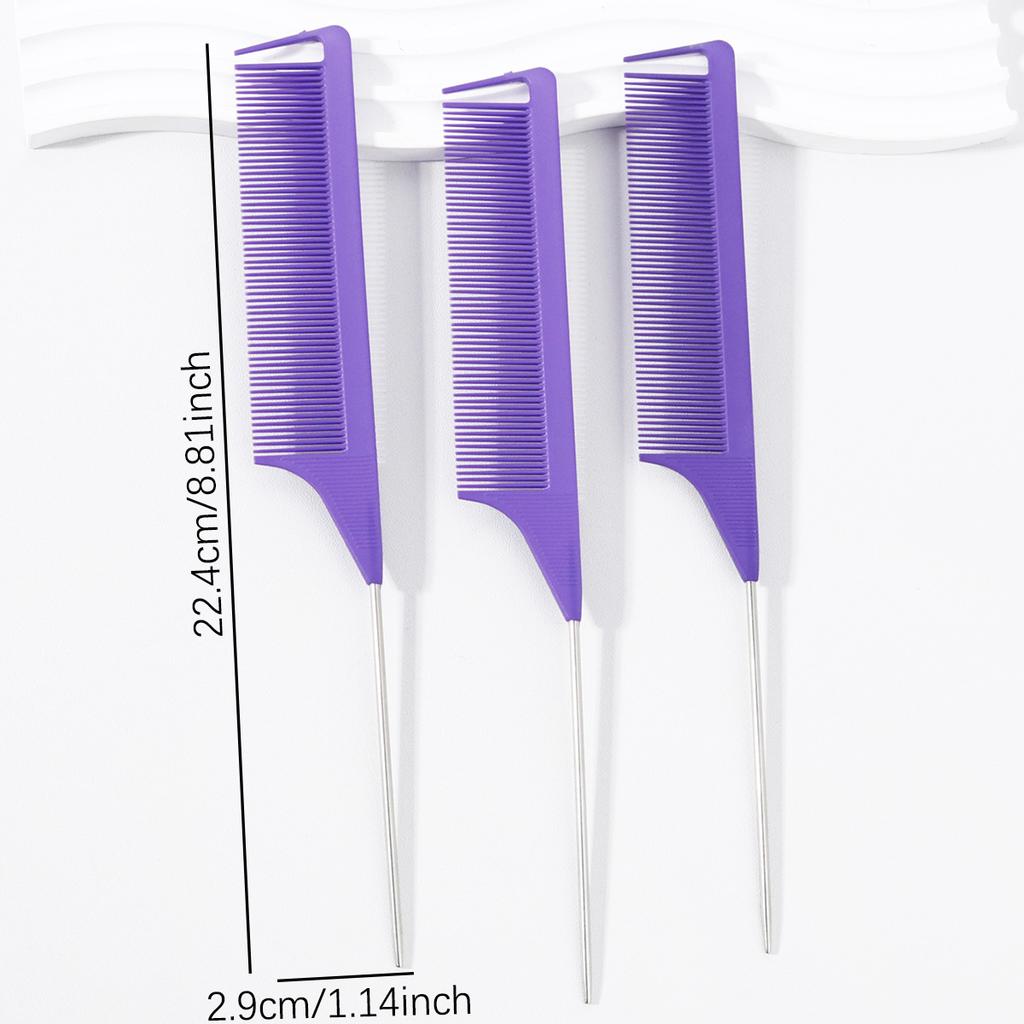 3pcs Rat Tail Hair Comb Set, Plastic Brushes and Metal Handle Combs, Braiding and Distribution Tool,Special for Real Hair Wigs