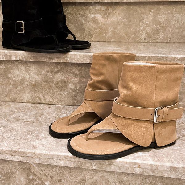 2025 new super fire herringbone toe sandals Roman Spice Girl niche Martin boots locomotive cool boots flat women's shoes