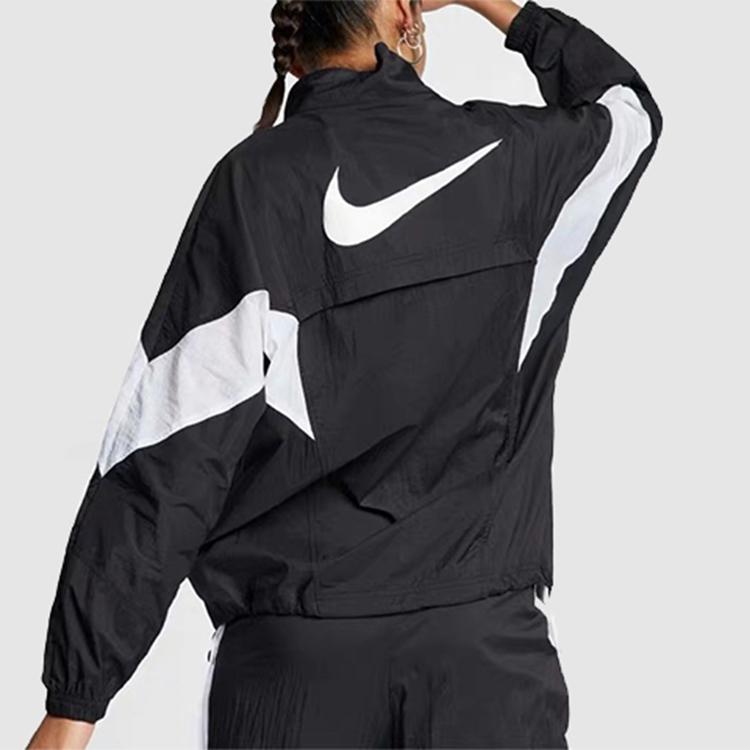 Nike Casual Sports Spliced Stand Collar Jacket Women Jacket Black White CN6918-010