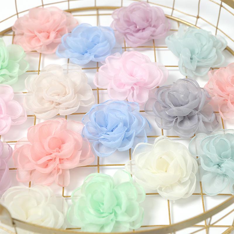 5/10Pcs 5.5cm Vintage Fabric Camellia Rose Chiffon Artificial Flowers for Women Wedding Party  Dress Decoration Craft Jewelry