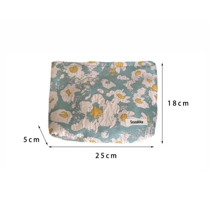Japanese Style Flower Printed Cosmetic Bag for Women, Large Capacity Portable Travel Makeup Organizer and Washing Bag