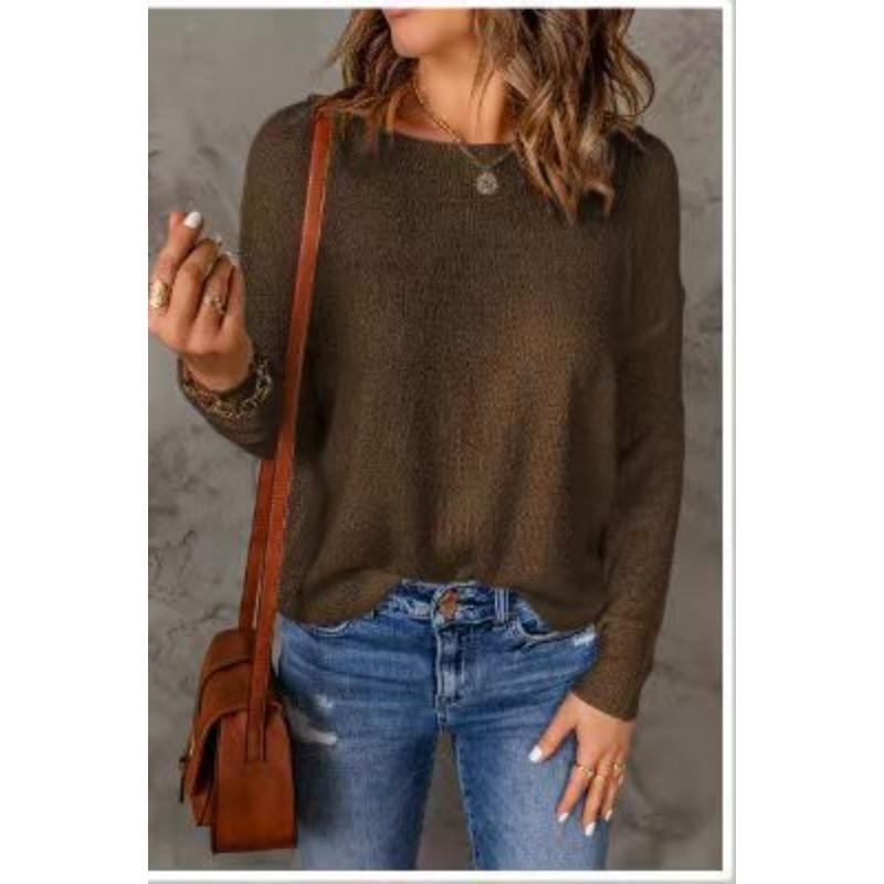 TIFICY Women's Fashion Casual Fall Winter Solid Color Print Long Sleeve O-Neck Sweaters