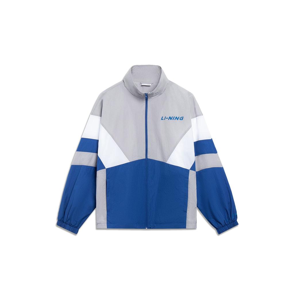 Li-Ning Sports Fashion Series American Retro Colorblock Letter Print Stand Collar Jacket Unisex Jacket Prussian-Blue AJDT503-5