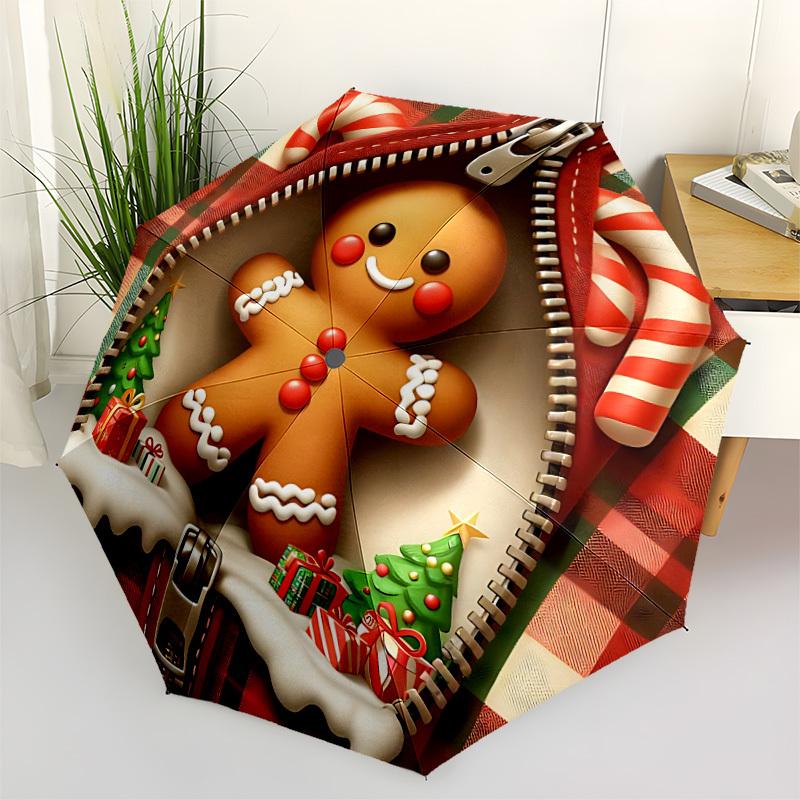 

1pc Gingerbread Man Automatic Opening/Closing Folding Umbrella with 8 Ribs, Plastic Handle, Windproof Portable Sunshade Umbrella yy251222223
