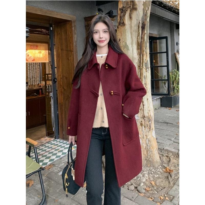 

Женское пальто из серой шерсти Осень Зима Средней длины Прямого кроя Однотонное Дизайн на пуговицах Верхняя одежда XXL