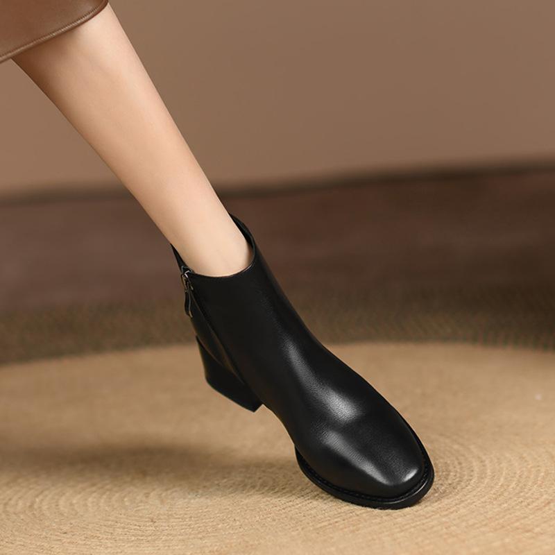 Chelsea Boots Women's Medium Heel Autumn and Winter Thick Heel Martin Boots Velvet Chimney Short Boots