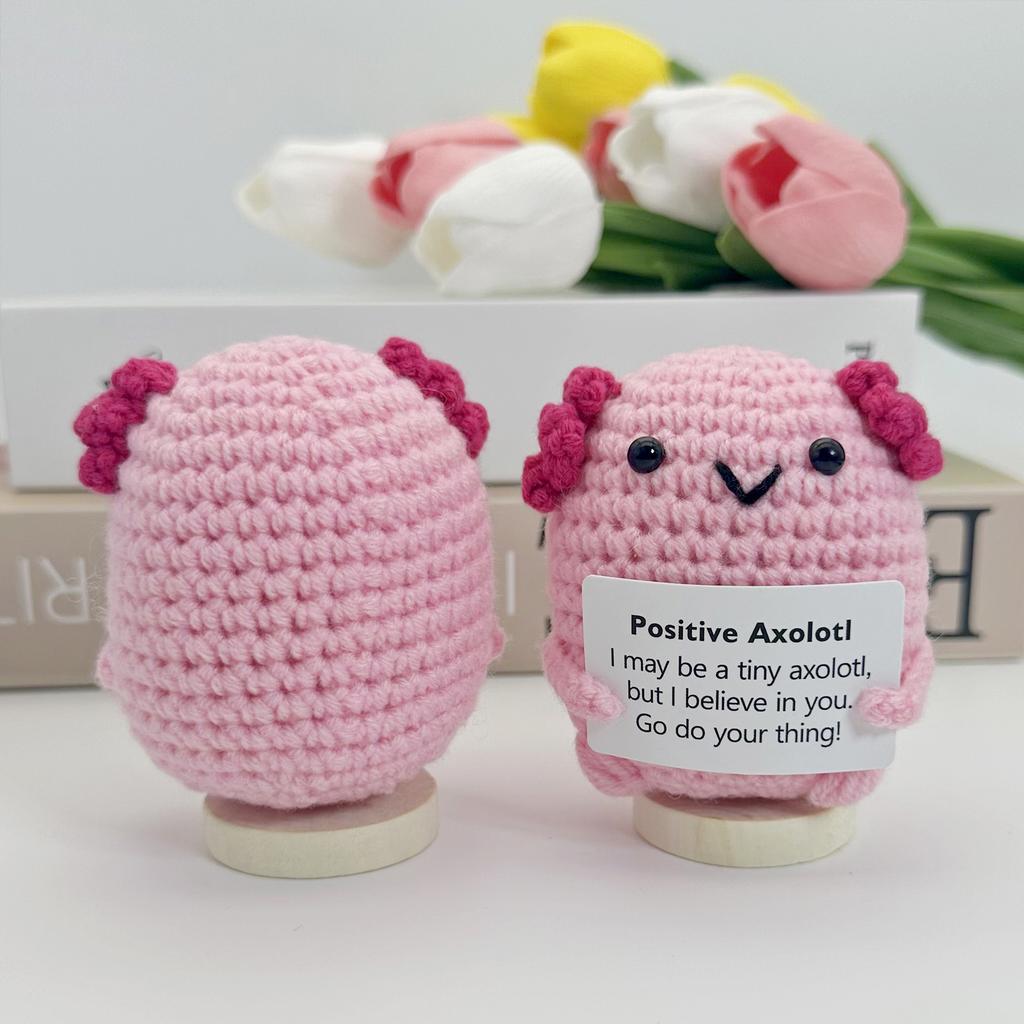Funny Crochet Positive Energy Axolotl Doll With Card Home Room Decoration New Handmade Knitted Axolotl Desktop Ornament Gifts