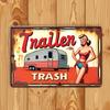 Vintage Trailer & Spice Girl Metal Tin Wall Art Sign - Retro Wall Decor with Pin-Up Girl & Classic Bus Design, Bar Decoration