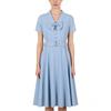 Damen Retro Swingkleider Kurzarm V-Ausschnitt Schleife Knopfleiste Gürtel Hepburn-Stil Kleid Hohe Taille Freizeitkleidung