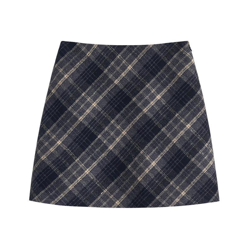 Melanoid Retro Plaid High-Waist Wool Skirt - Women's Trendy Slimming Comfort for Spring/Autumn 2026