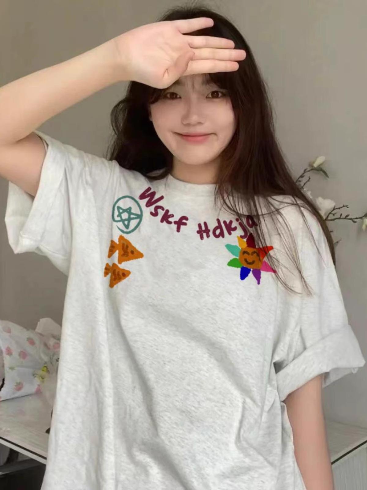 

Women s 2025 Retro Gray Loose Fit Short Sleeve T-shirt M