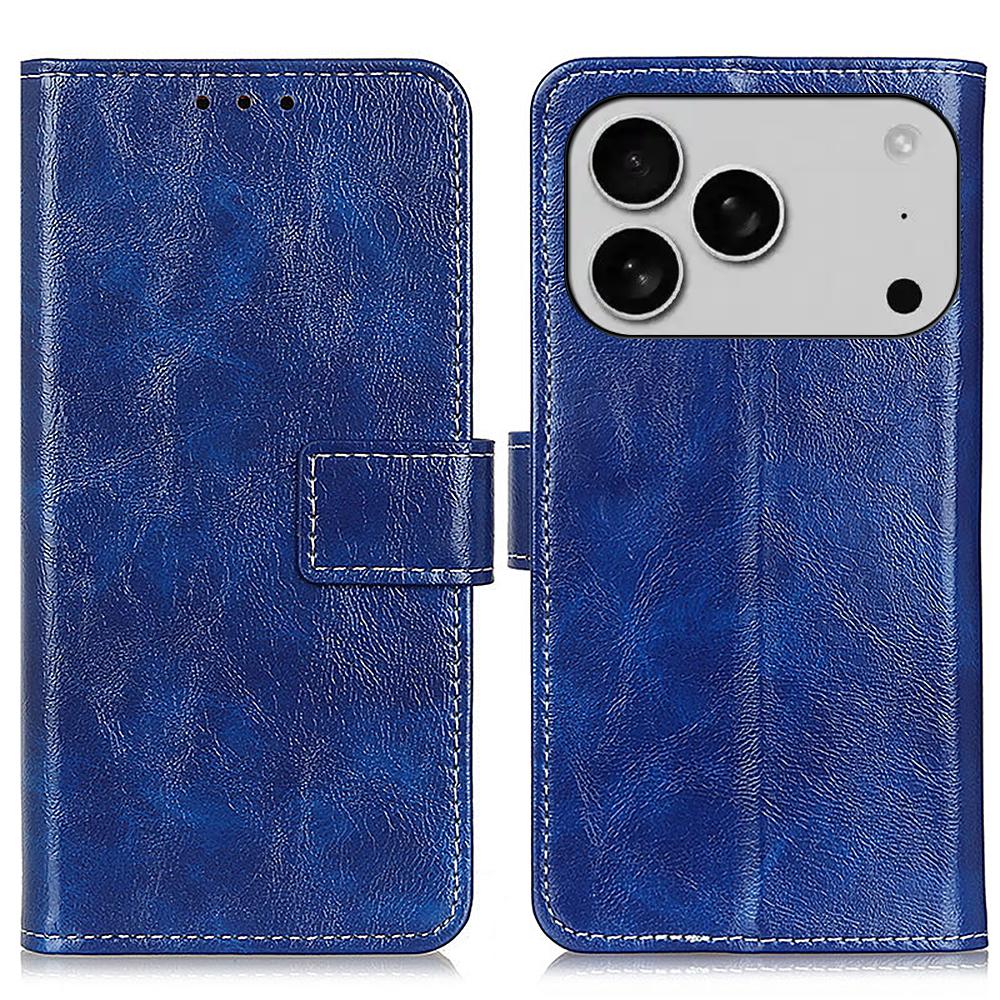 

For iPhone 17 Pro Max Case Wallet Leather Phone Cover Crazy Horse Texture Blue