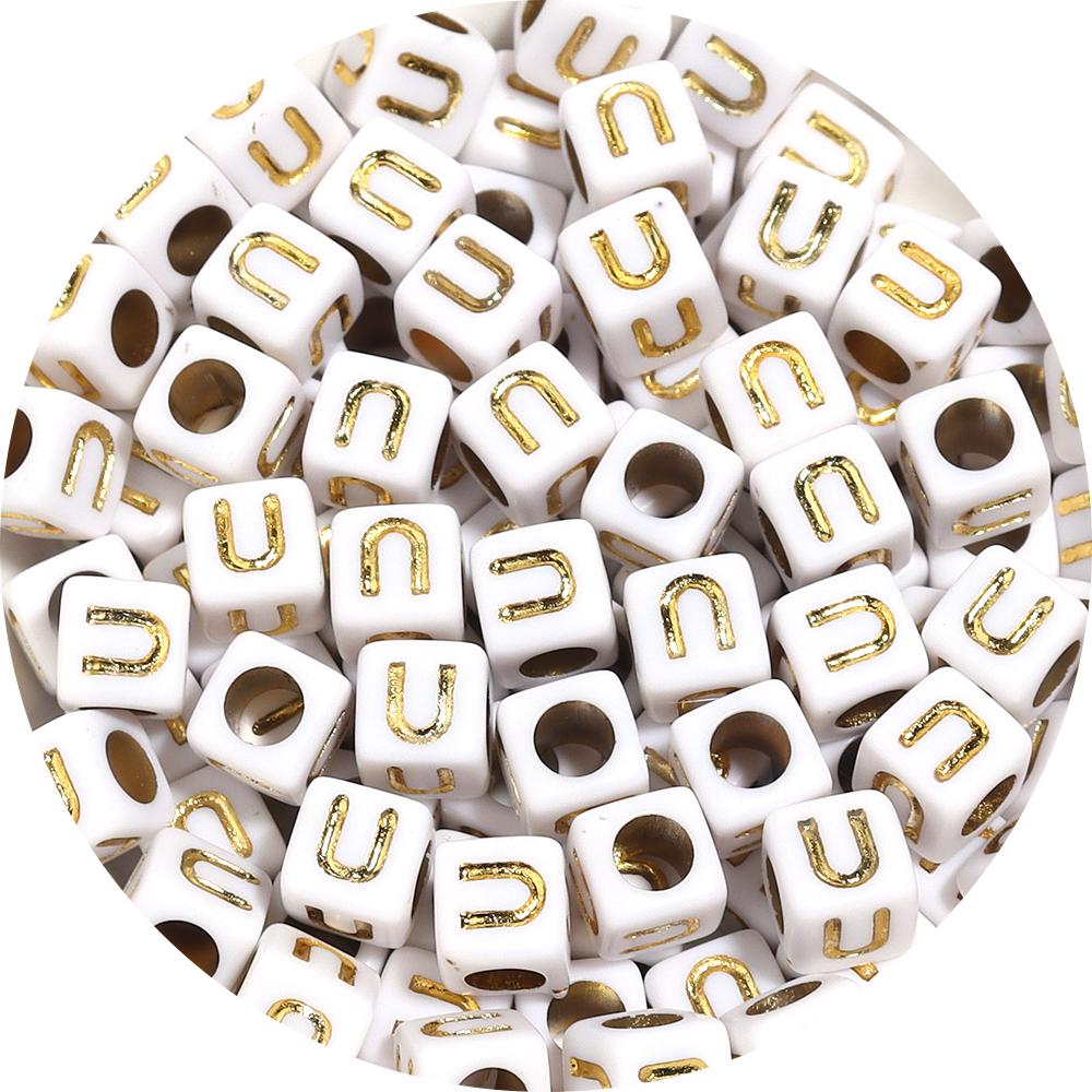 100pcs A-Z Acrylic Letter Square Beads Gold Color 6mm Large Hole Loose Bead for DIY Bracelet Necklace Jewelry Beaded Accessories