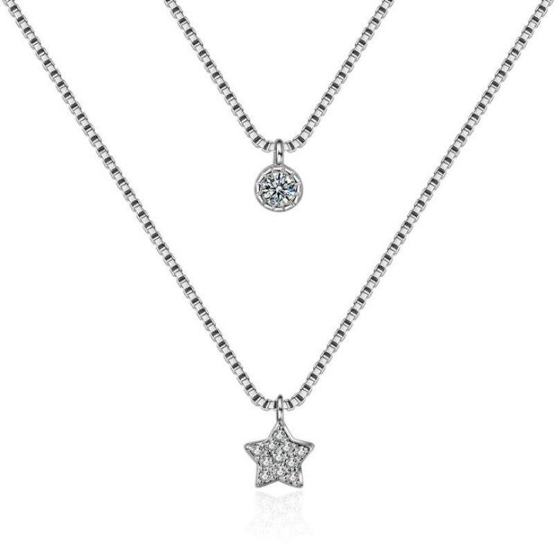 Noble Exquisite Fashion Wild 925 Sterling Silver Jewelry Star Inlaid Double Clavicle Chain Beautiful Pendant Necklaces Xl142