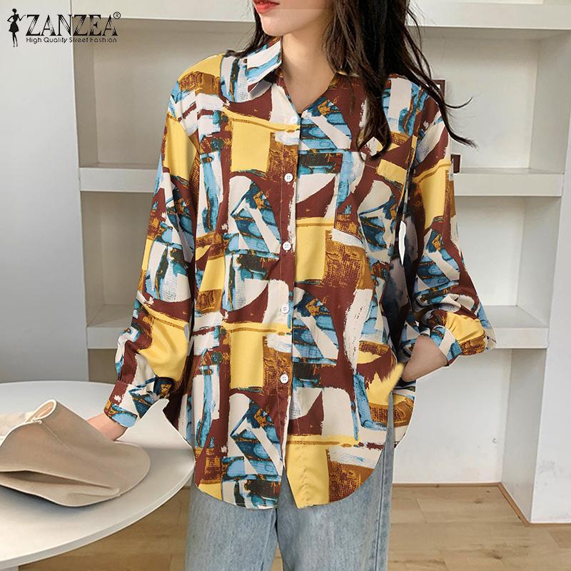 

ZANZEA Женская летняя блузка с карманами и пряжкой с лацканами и длинными рукавами