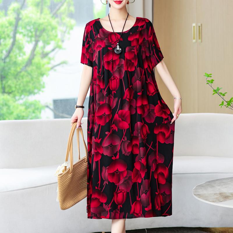 Women's Loose Dresses Elegant Plus Size Short Sleeve Casual Summer Oversize Long Dress Female Vintage Clothes