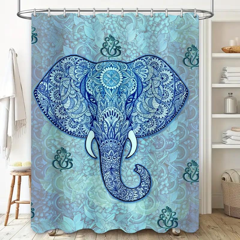 Luxury Blue Mandala Elephant Shower Curtain Decorative Bath Mat Waterproof Fabric for Bathroom Accessories Size: W69 x L72 in Ho
