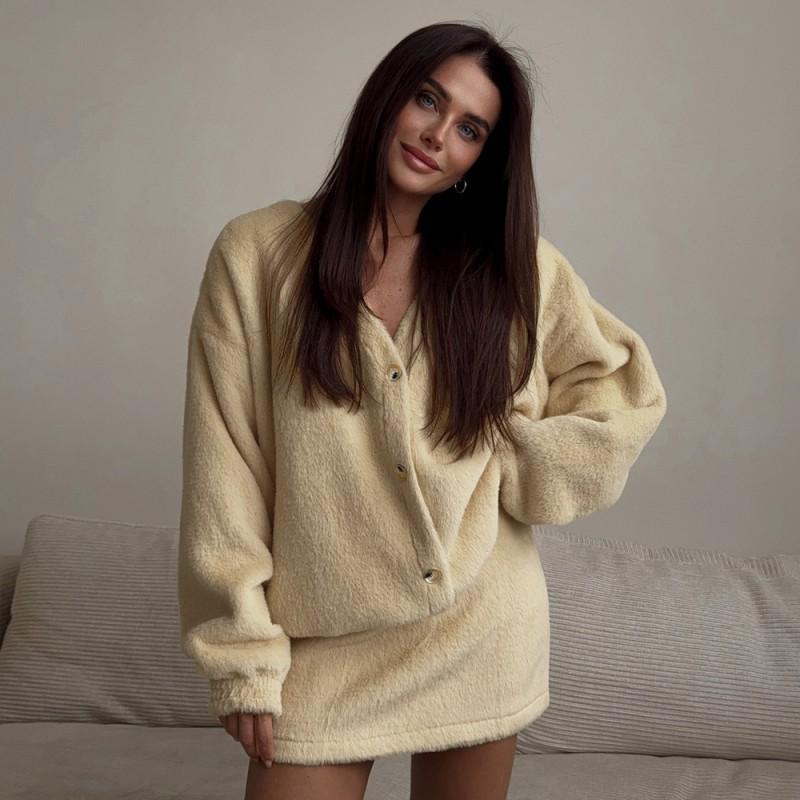 Womens Knit Cardigan Skirt Set Fall Winter Casual Long Sleeve Top Mini