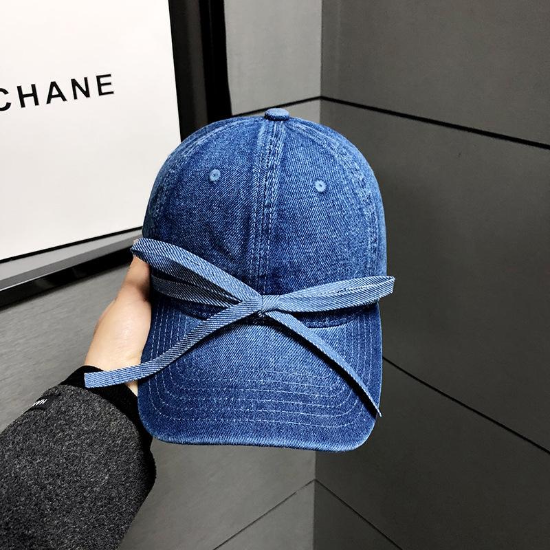 Cowboy baseball cap with bow, adjustable, niche Korean original design duckbill cap, making the face look smaller