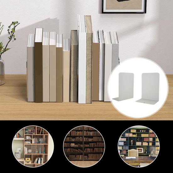 2Pcs Book Stand Metal Book Ends L-shaped Stable Support Non-slip Space-saving Easy To Clean Book Stand Tidy Desktop Accessory