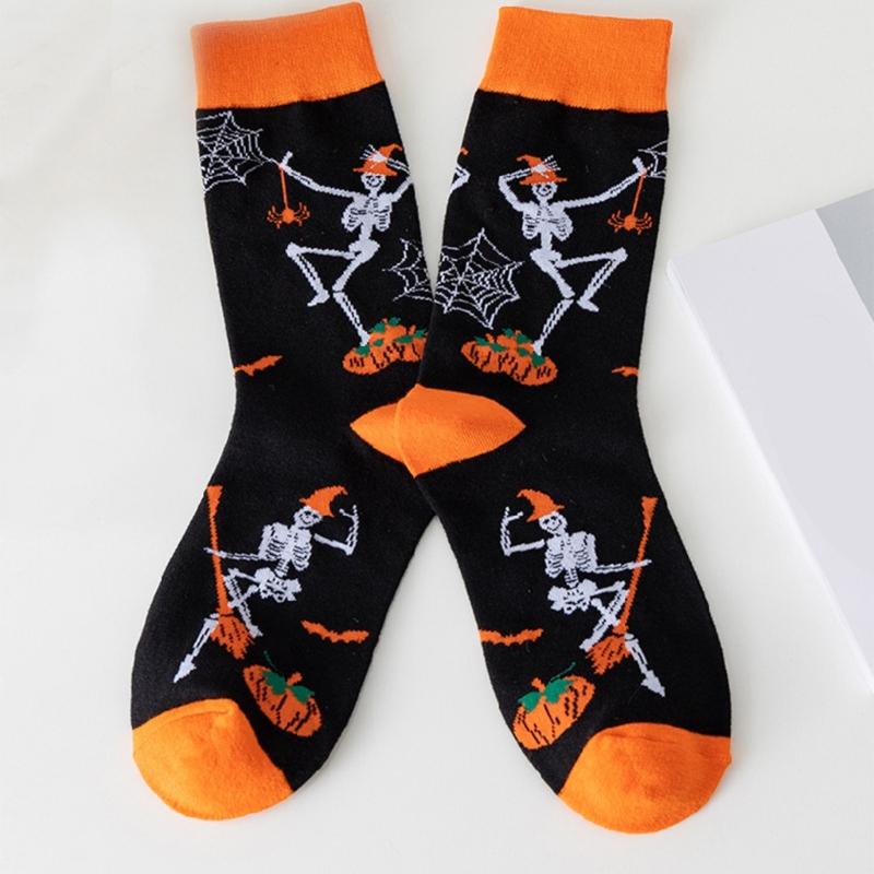 Halloween Socks with Scary Skulls, Vampire Teeth, and Pumpkin Faces Charm Designing Woman Man Autumn Winter Socks