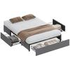 Cama de Casal 140x190 cm Base de Cama com 3 Gavetas e Estrutura de Metal Carga 363 kg Cinza