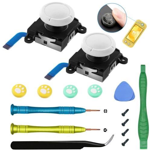 Replacement Analog Joysticks for Switch Lite, 2 Joystick Right/Left Sensors, Repair Tool Kit Includes Tri-Wing, Cross Screwdriver, Pry Tool + 4 Thumbs
