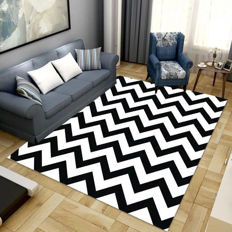 Korean-Inspired Plush Area Rug – Black & White Simple Thick Non-Slip Carpet for Living Room, Bedroom, Modern Home Decor