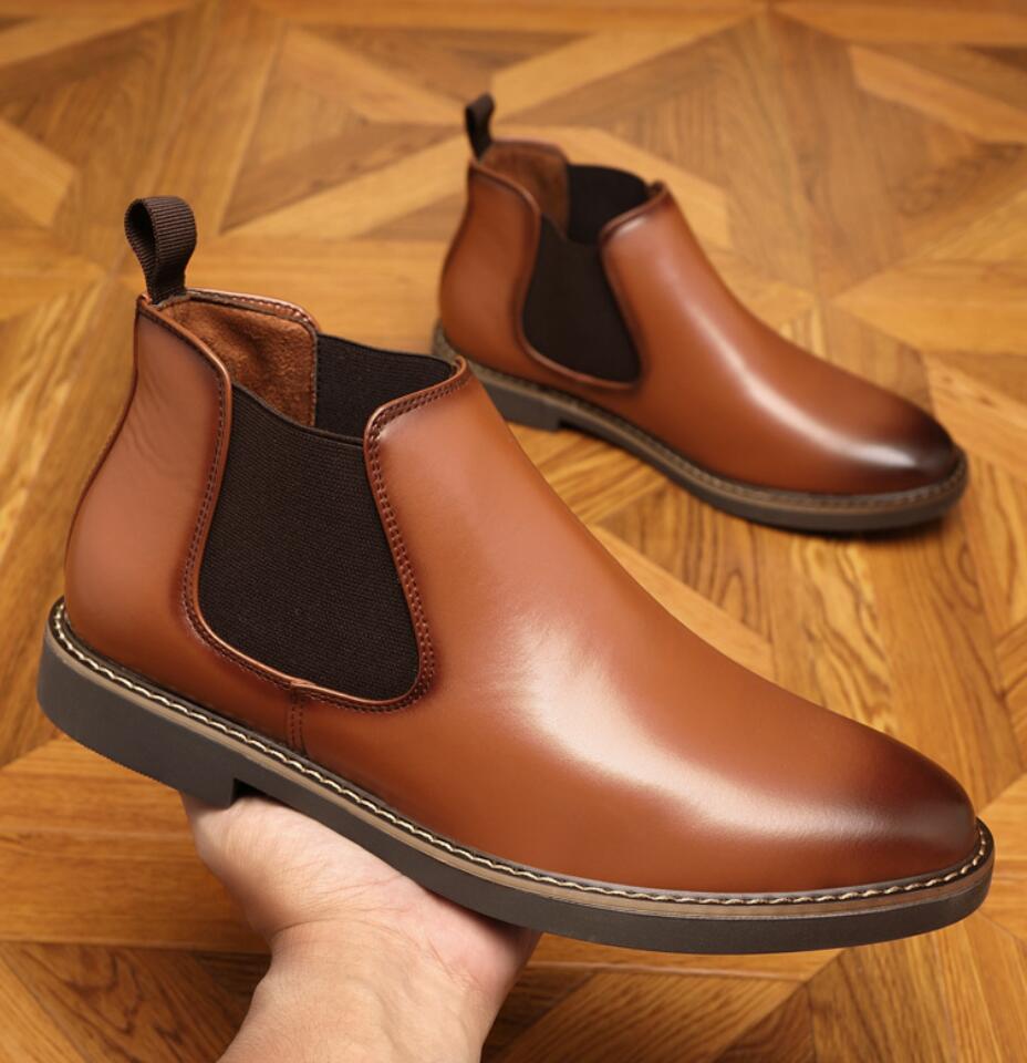 Autumn British Chelsea Boots Men's Retro Leather Short Boots Business Formal Pointed Office Oxford Shoes