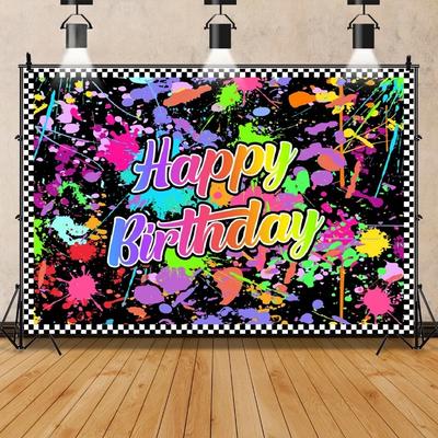 Splashing Graffiti Glow Wall Backdrop HipHop Theme Happy Birthday Party Photography Background BannerTapestry