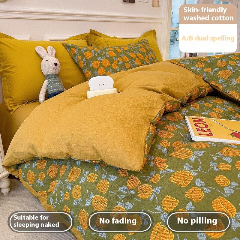 Bedding Four-piece Set, Washed Skin-friendly and Breathable Sheets, Quilt Covers, Pillowcases, Sets