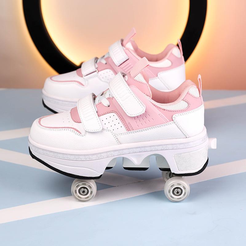 

Обувь Runaway Shoes Четырехколесная обувь для мальчиков и детей Обувь с колесами Обувь для девочек для катания на коньках Двойная деформированная обувь для ряда колес 36