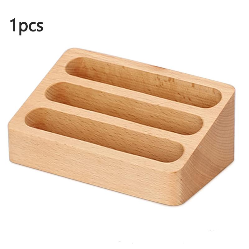 1pcs Wooden Desktop Business Card Holder Sticky Note Holder Office Organizer Wooden Card Storage Box 3-Compartment Design