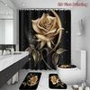 4Pcs Shower Curtain Set with Non-Slip Bath Mat, Toilet Lid Cover, Contour Rug & 12 Hooks, Bathroom