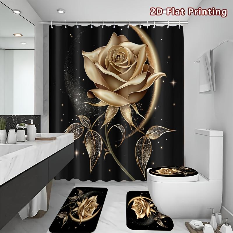 4Pcs Shower Curtain Set with Non-Slip Bath Mat, Toilet Lid Cover, Contour Rug & 12 Hooks, Bathroom