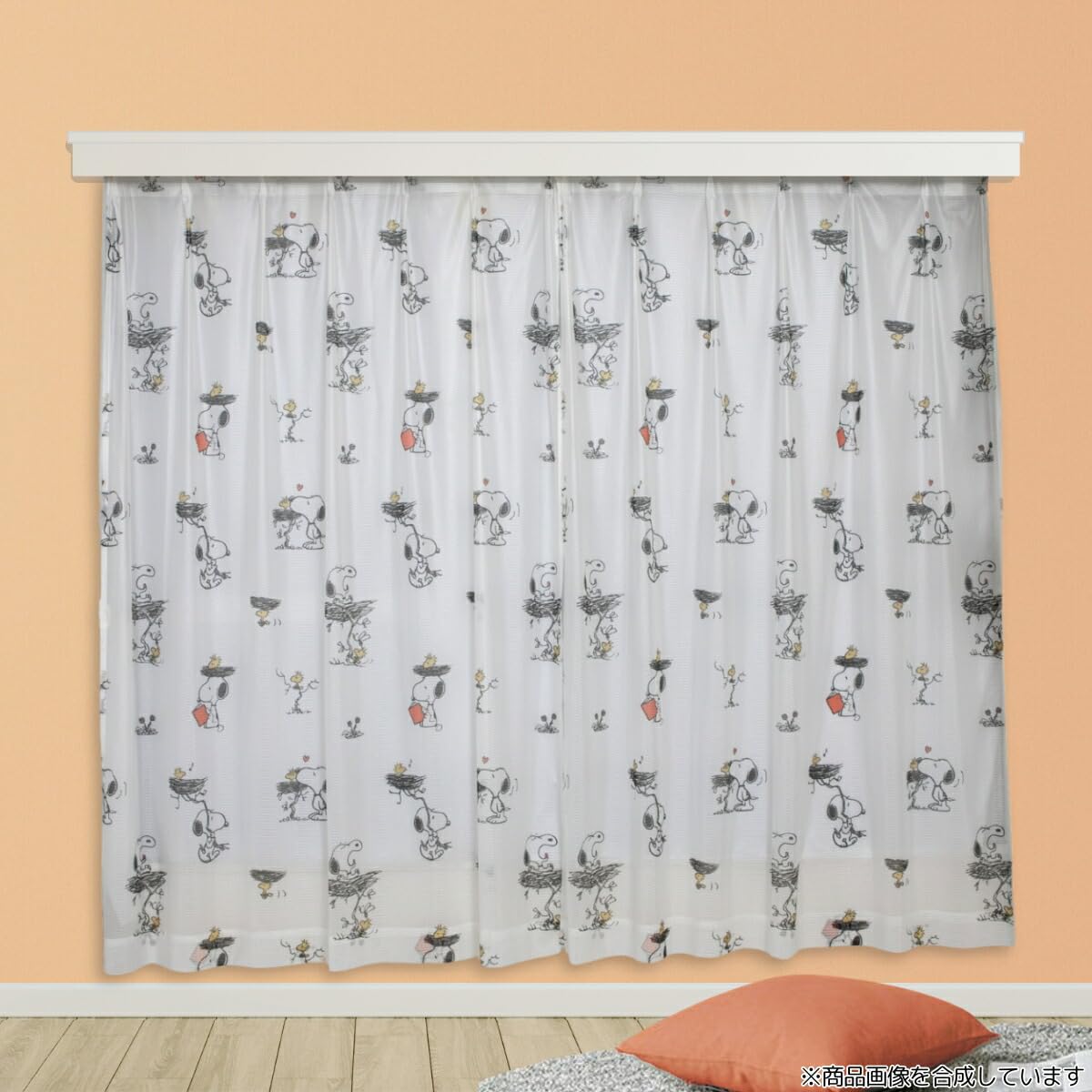 

Peanuts Snoopy UV-Cut Mirror Lace Curtains, Set of 2, 100cm Wide x 198cm Long, KO-27, Character Snoopy, Washable, Heat-Shielding, Mirror Lace