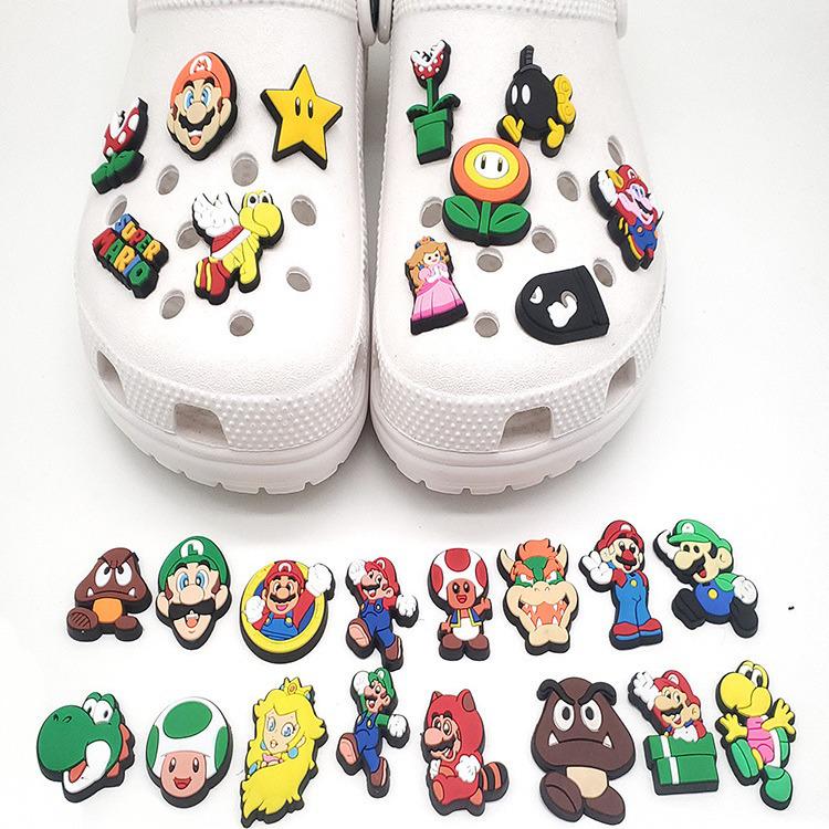 27-Piece Super Mario Crocs Shoe Charms Set - Cartoon Decorative Buckles for DIY Garden Shoes