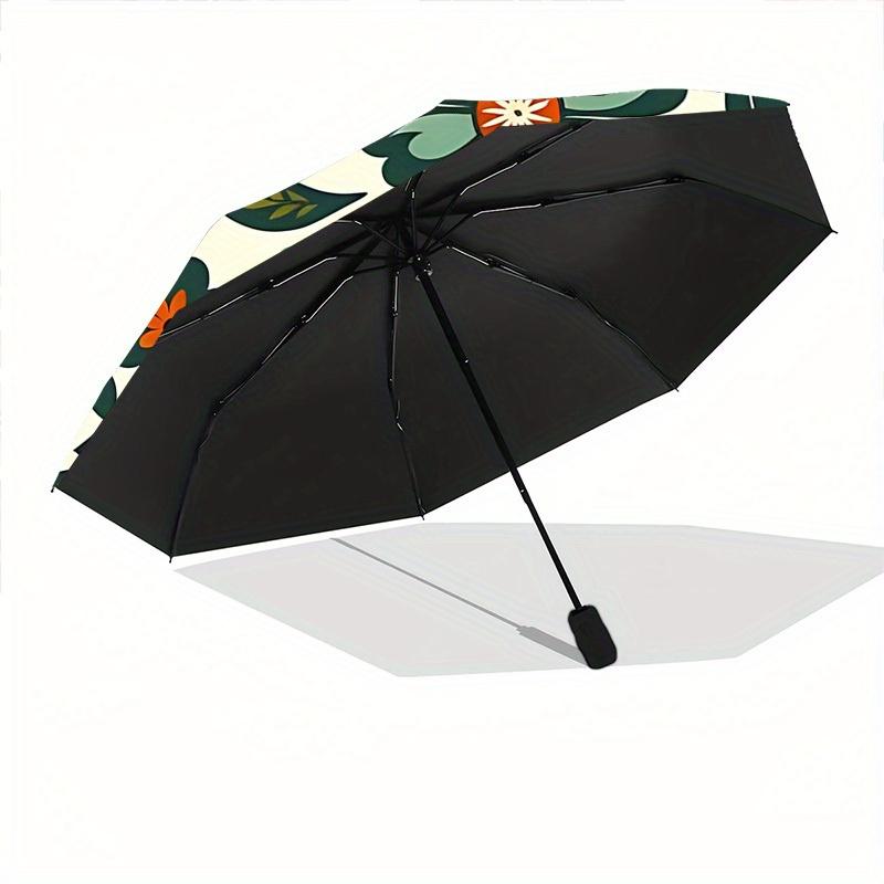1pc Floral Pattern Automatic Folding Umbrella, 8-Rib Sturdy Canopy, Portable Travel Umbrella for Outdoor Use