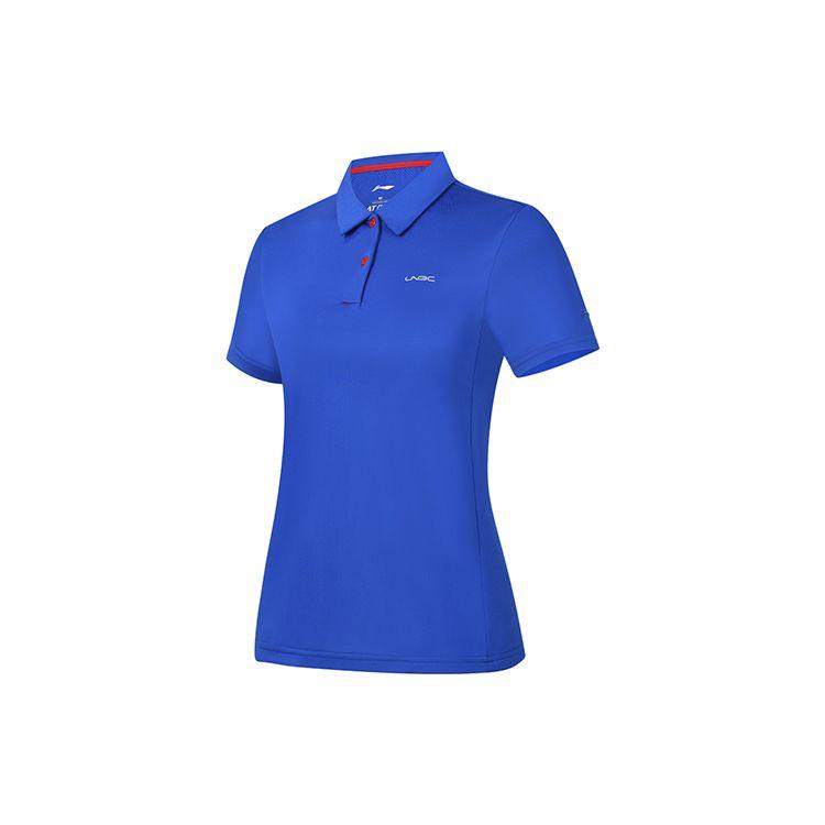 Li Ning Badminton Series Solid Color Casual Training Sports Polo Shirt Women Tops Guangdong-Blue APLQ176-5