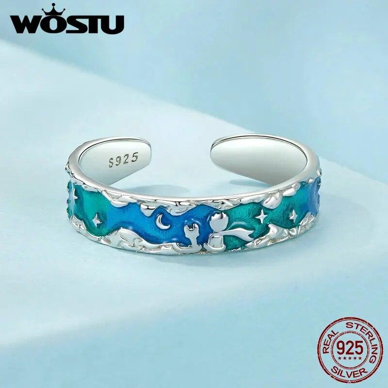 WOSTU Bague ouverte en argent Sterling 925, originale, romantique, Prince et renard, étoiles aurore, ajustable, pour femmes, bijoux cadeau