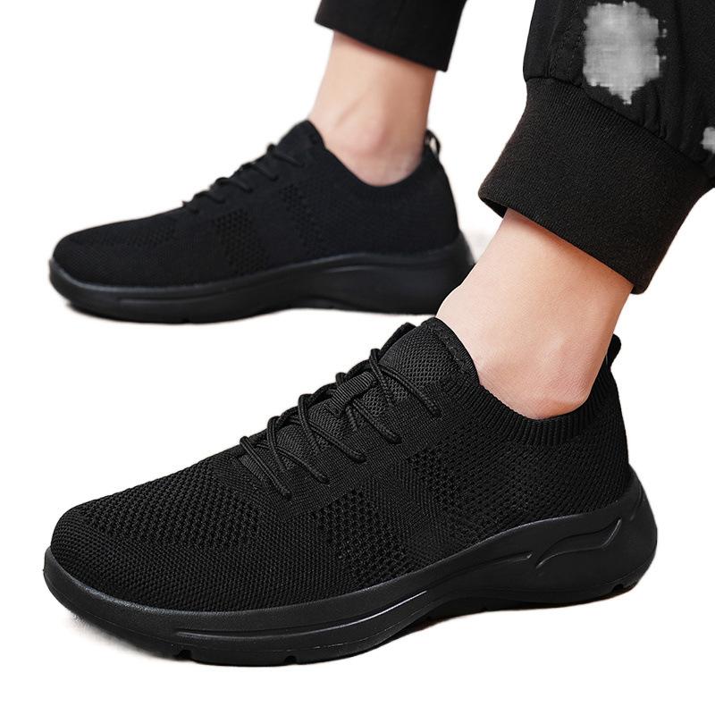Large size summer breathable mesh shoes fly-woven mesh soft sole autumn black sneakers casual