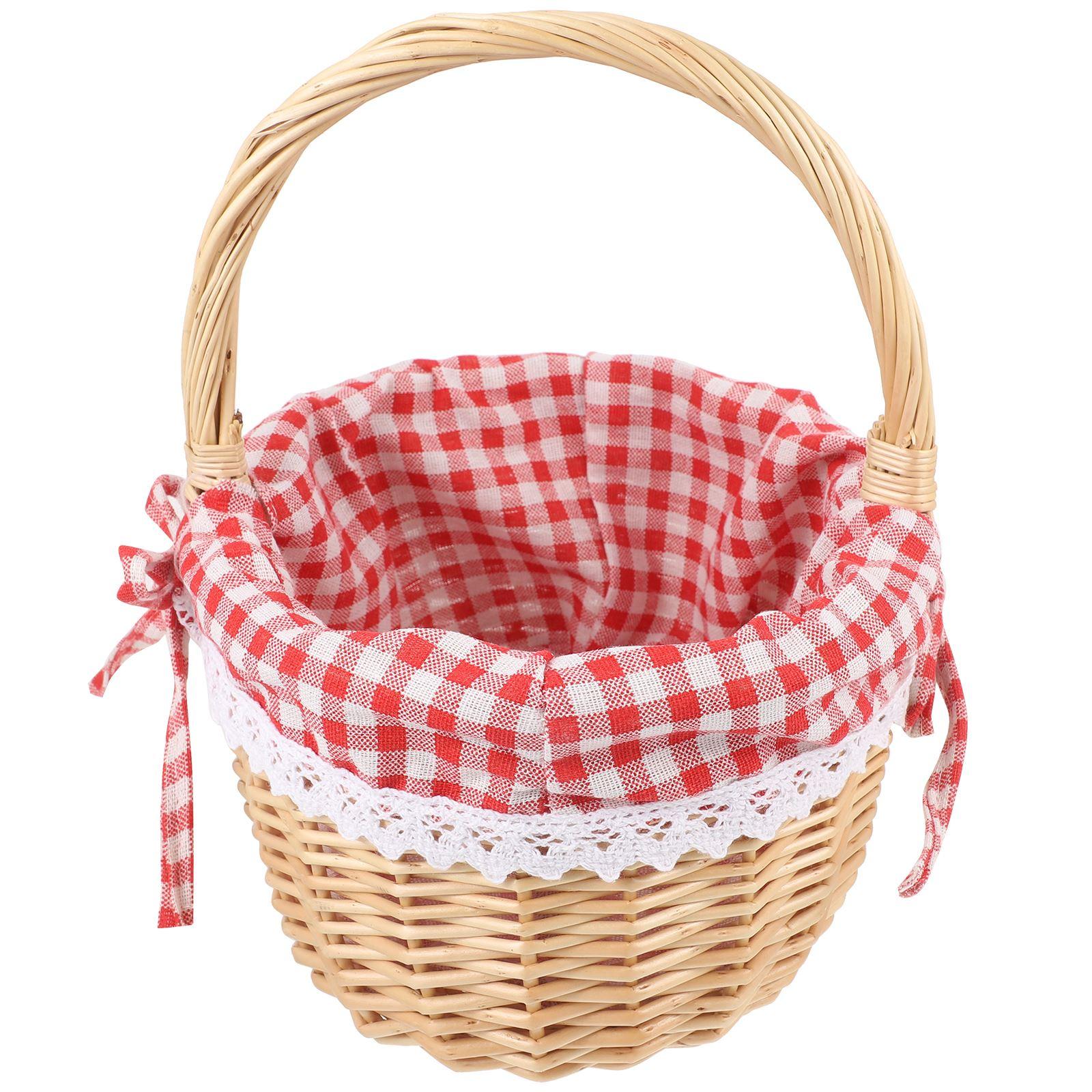 

Little Food Storage Basket Rattan Storage Hand-woven Baskets Small Wicker Picnic with Handle Linen Inner Fruit Basket красный