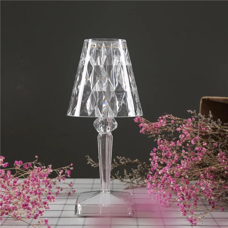 Portable Modern Acrylic Diamond Table Lamp with Crystal -Wireless Night Light for Bedroom Decor and Desk Use Including Lampshade